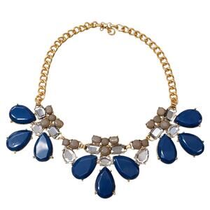 Stony Blue Statement Necklace Gold Chain Teardrop Stones, NWT